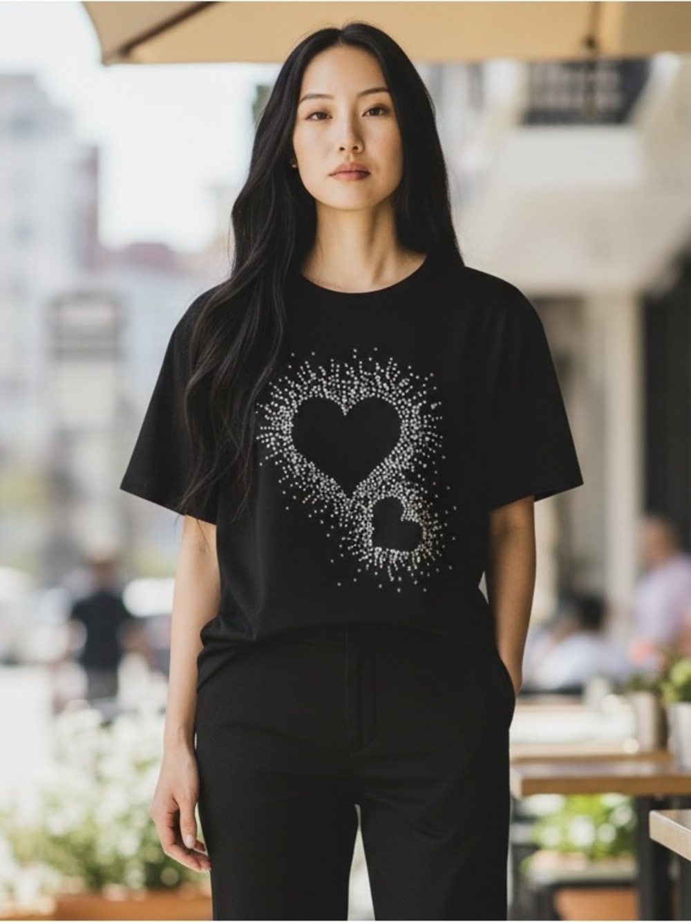 NWT: BloomChic Black soft T shirt with rhinestones